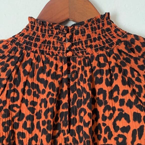 Loft Leopard Print Smock High Neck Long Sleeve Blouse - Picture 2 of 7